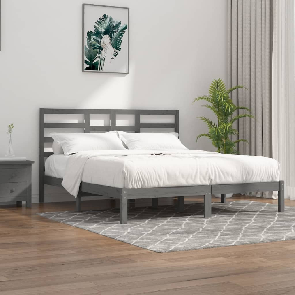 Bed Frame Grey Solid Wood 200x200 cm