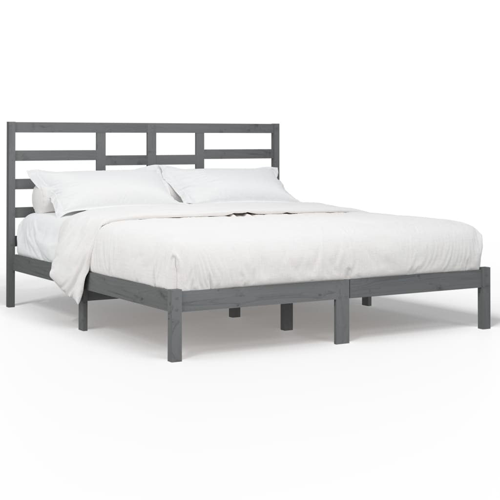 Bed Frame Grey Solid Wood 200x200 cm