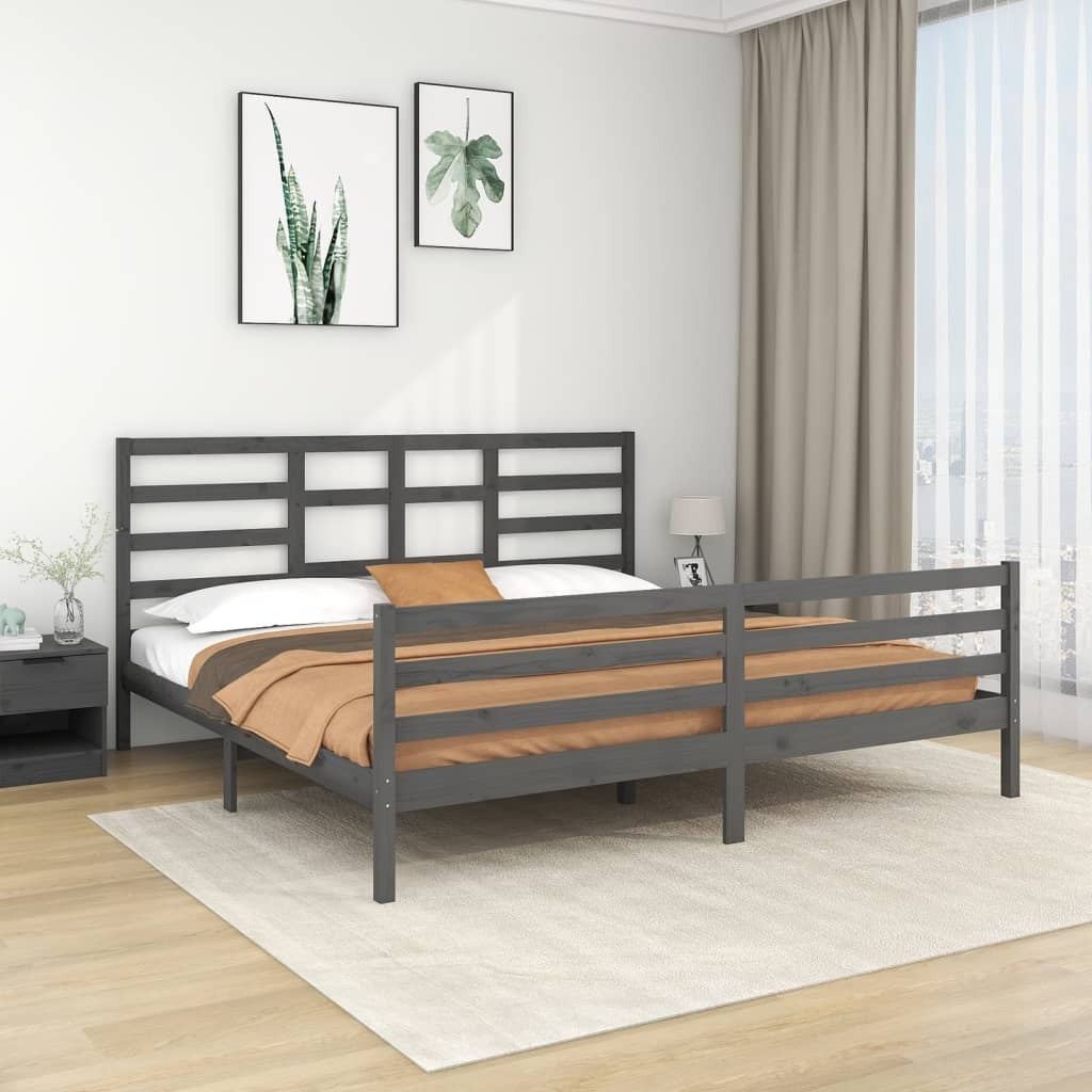 Bed Frame Grey Solid Wood 200x200 cm