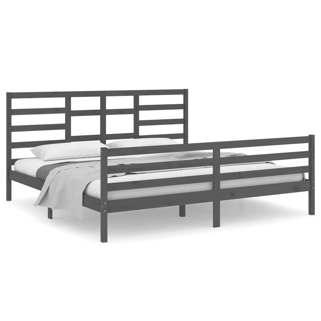 Bed Frame Grey Solid Wood 200x200 cm