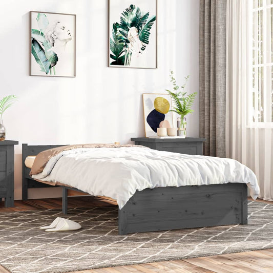 Bed Frame Grey Solid Wood 75x190 cm 2FT6 Small Single