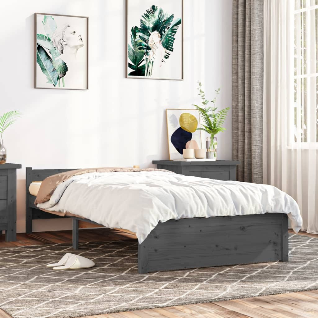Bed Frame Grey Solid Wood 75x190 cm 2FT6 Small Single