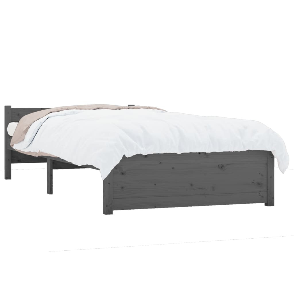 Bed Frame Grey Solid Wood 75x190 cm 2FT6 Small Single