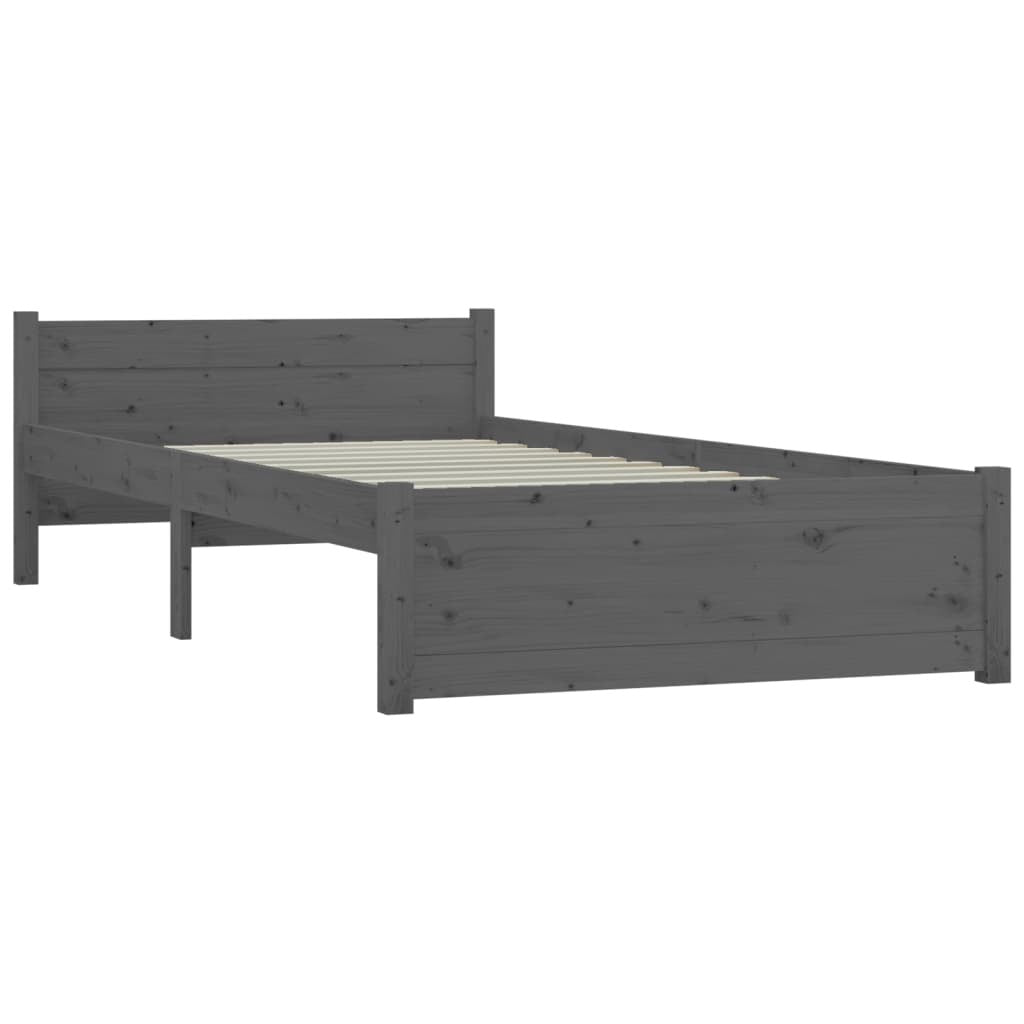 Bed Frame Grey Solid Wood 75x190 cm 2FT6 Small Single