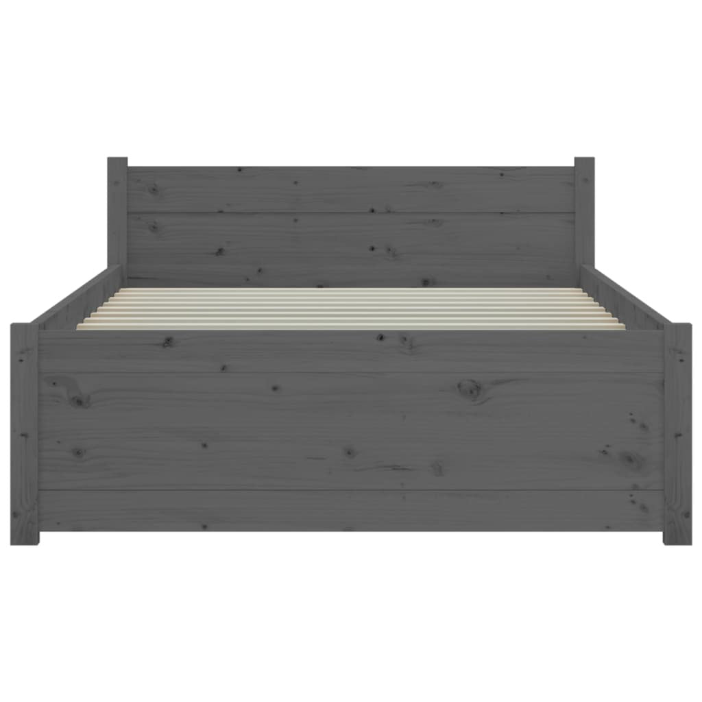 Bed Frame Grey Solid Wood 75x190 cm 2FT6 Small Single