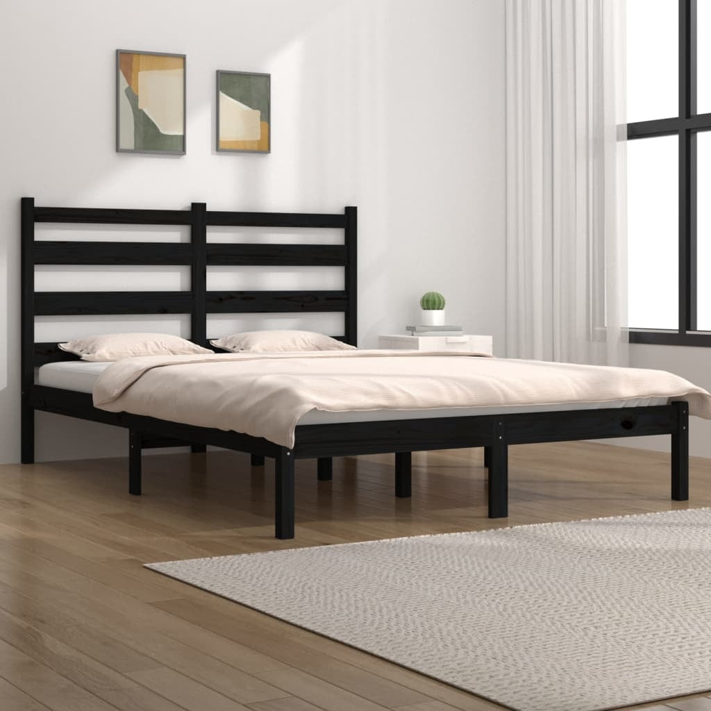 Bed Frame Black Solid Wood Pine 140x190 cm