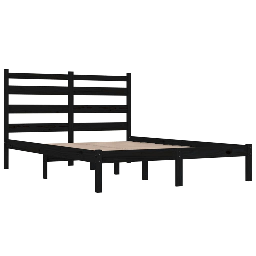 Bed Frame Black Solid Wood Pine 140x190 cm