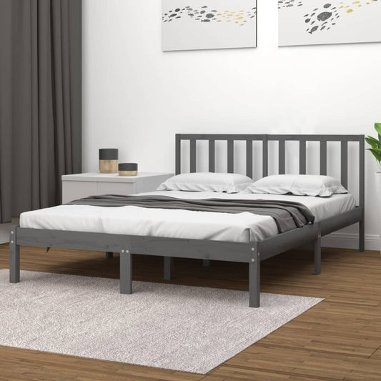 Bed Frame Grey Solid Wood Pine 200x200 cm