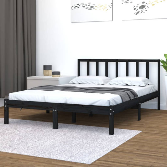 Bed Frame Black Solid Wood Pine 150x200 cm King Size