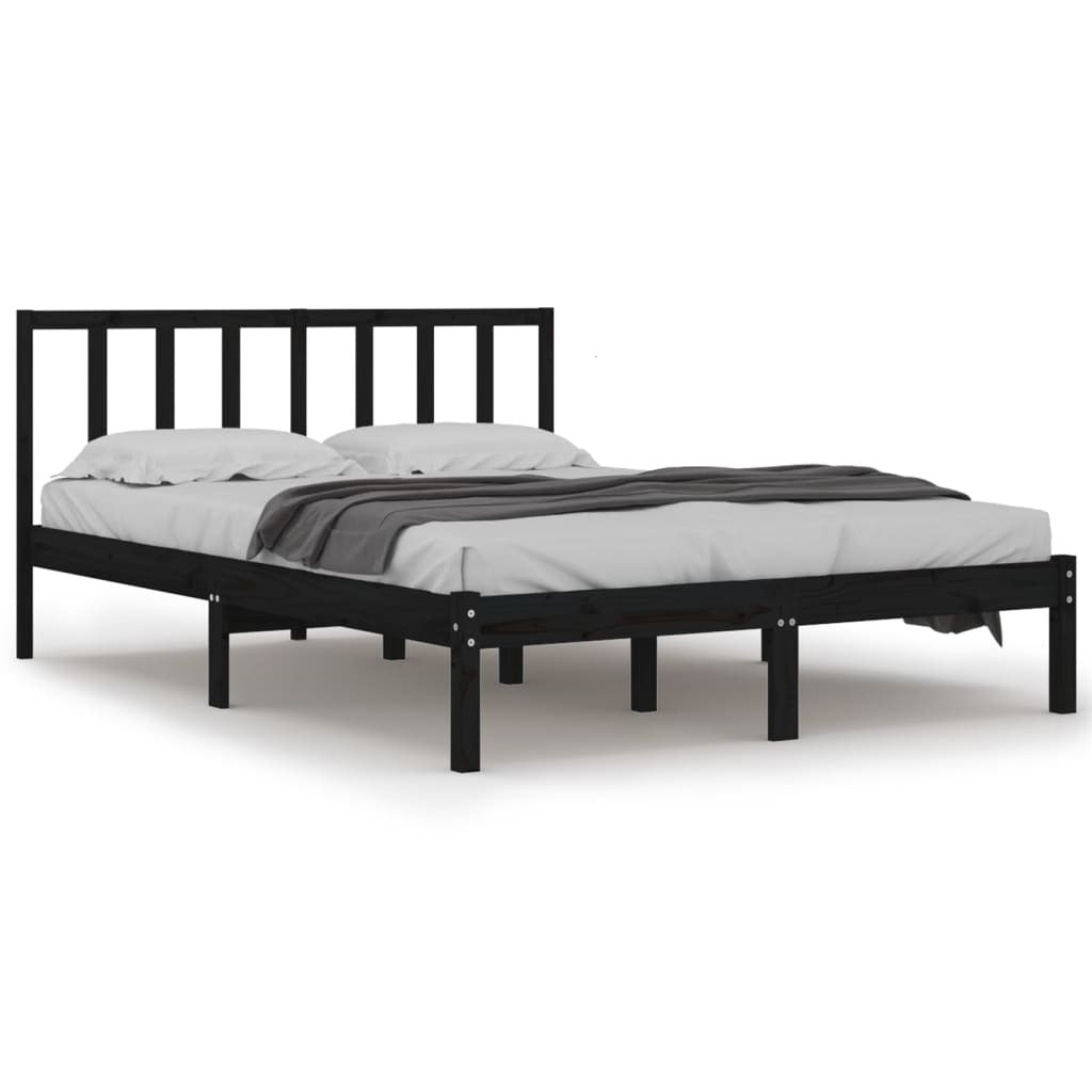 Bed Frame Black Solid Wood Pine 150x200 cm King Size