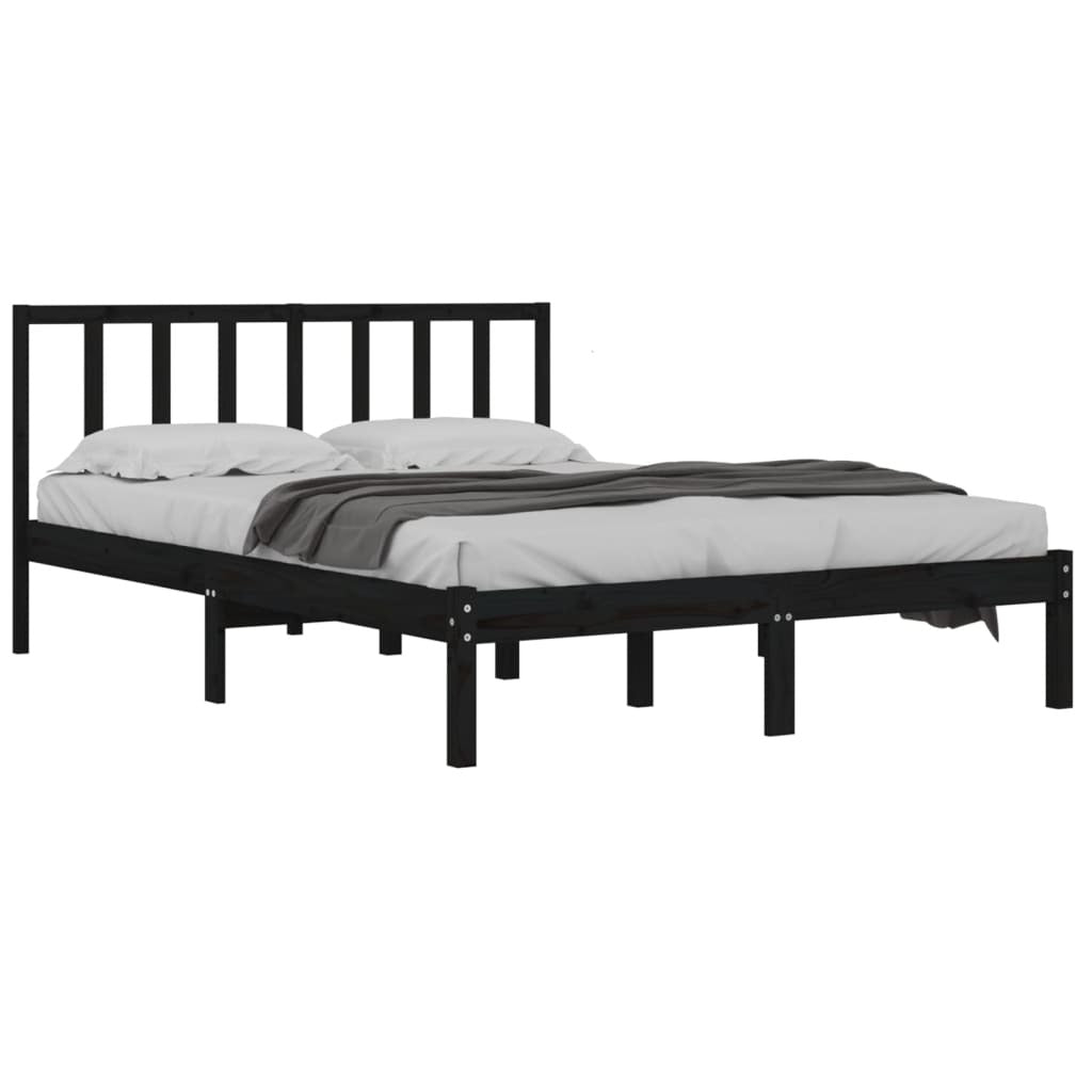 Bed Frame Black Solid Wood Pine 150x200 cm King Size
