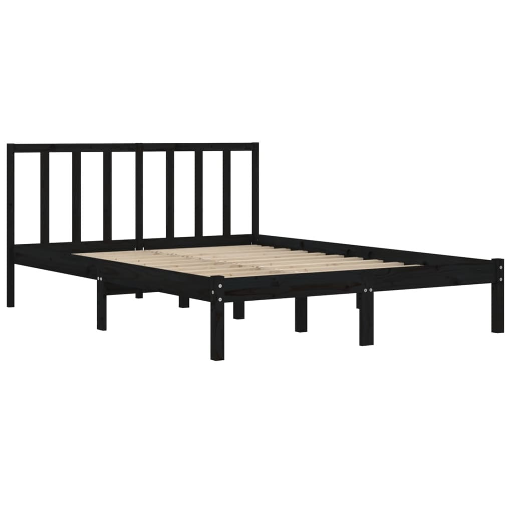 Bed Frame Black Solid Wood Pine 150x200 cm King Size