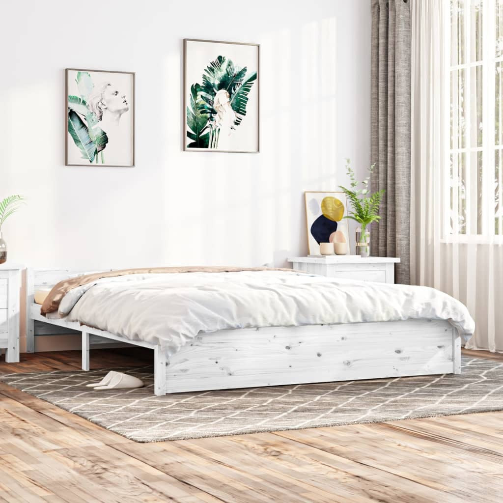 Bed Frame White Solid Wood 200x200 cm