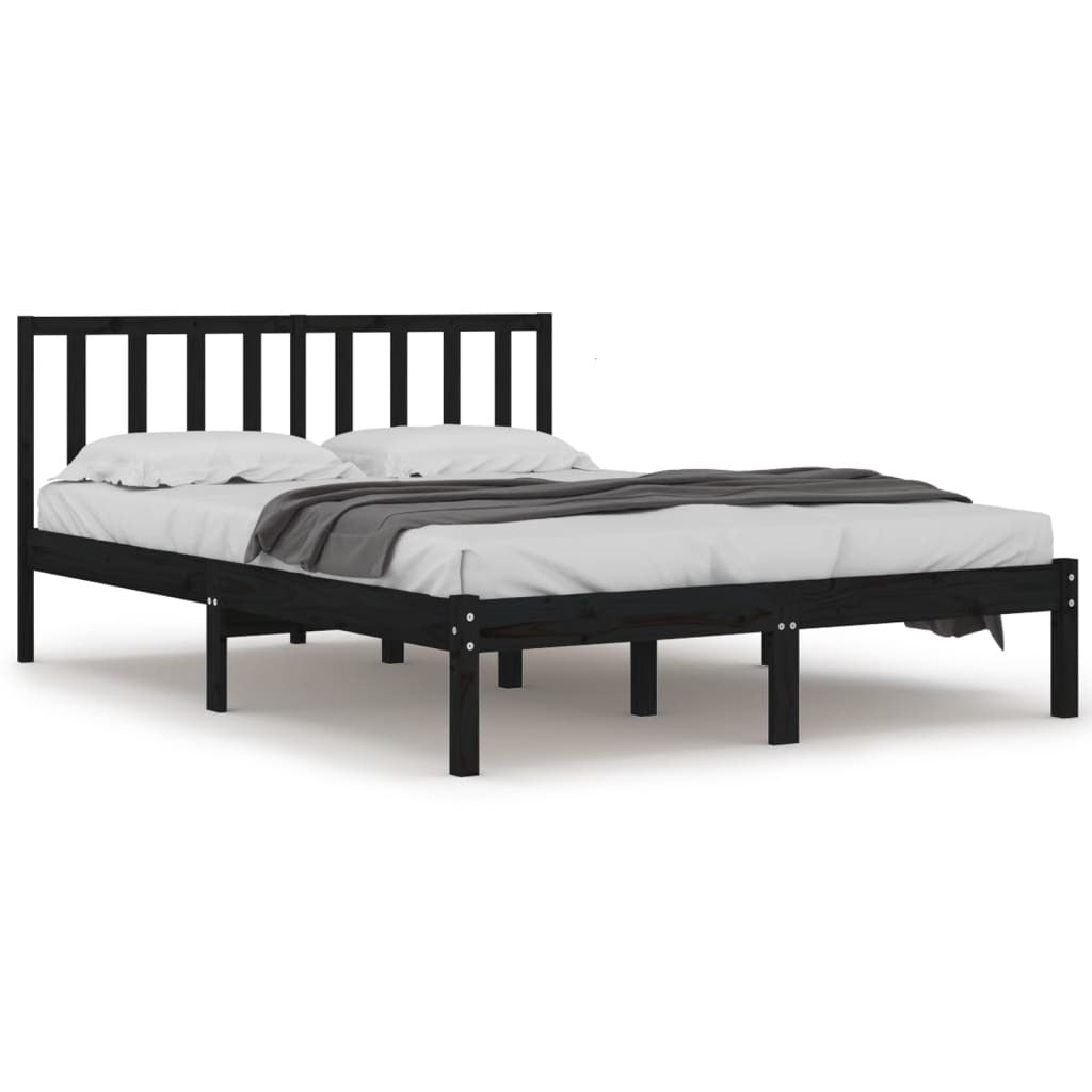 Bed Frame Black Solid Wood Pine 200x200 cm