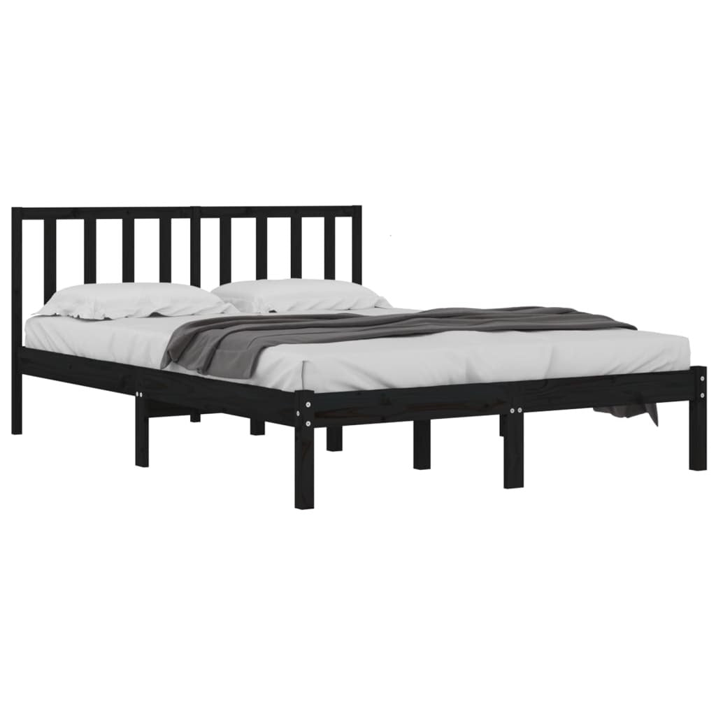 Bed Frame Black Solid Wood Pine 200x200 cm