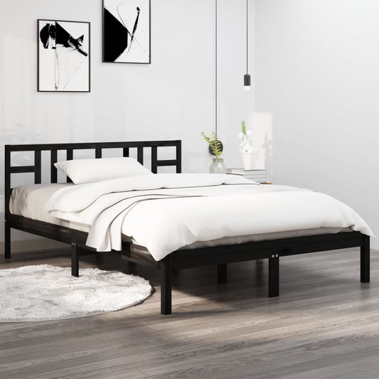 Bed Frame Black Solid Wood 140x190 cm