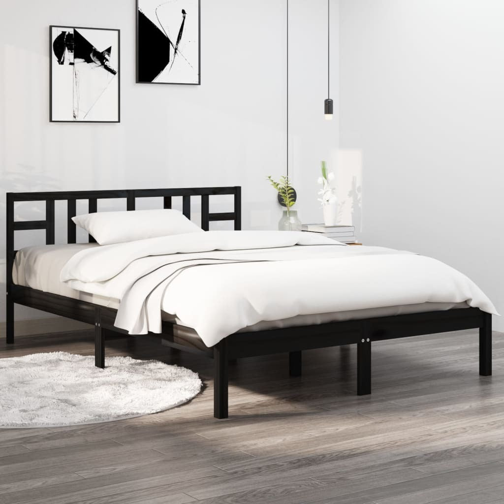 Bed Frame Black Solid Wood 140x190 cm