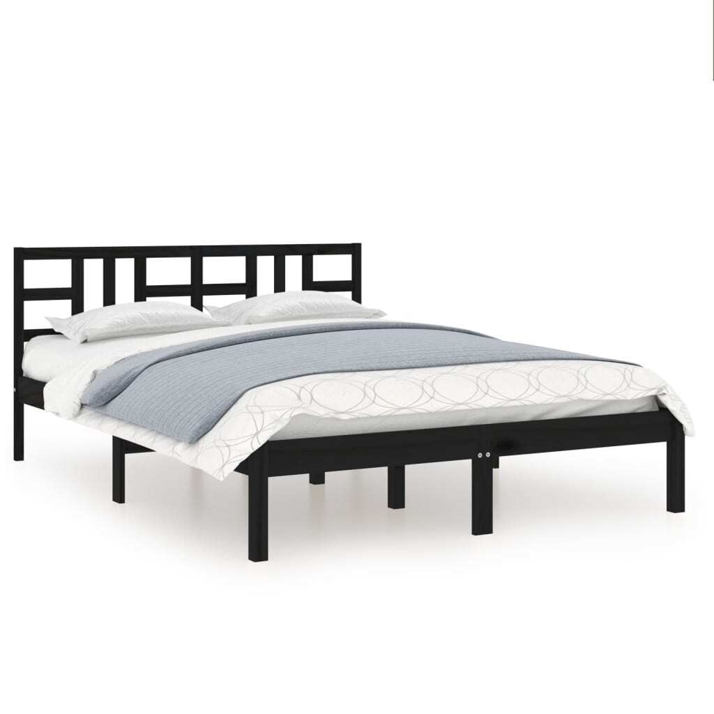 Bed Frame Black Solid Wood 140x190 cm