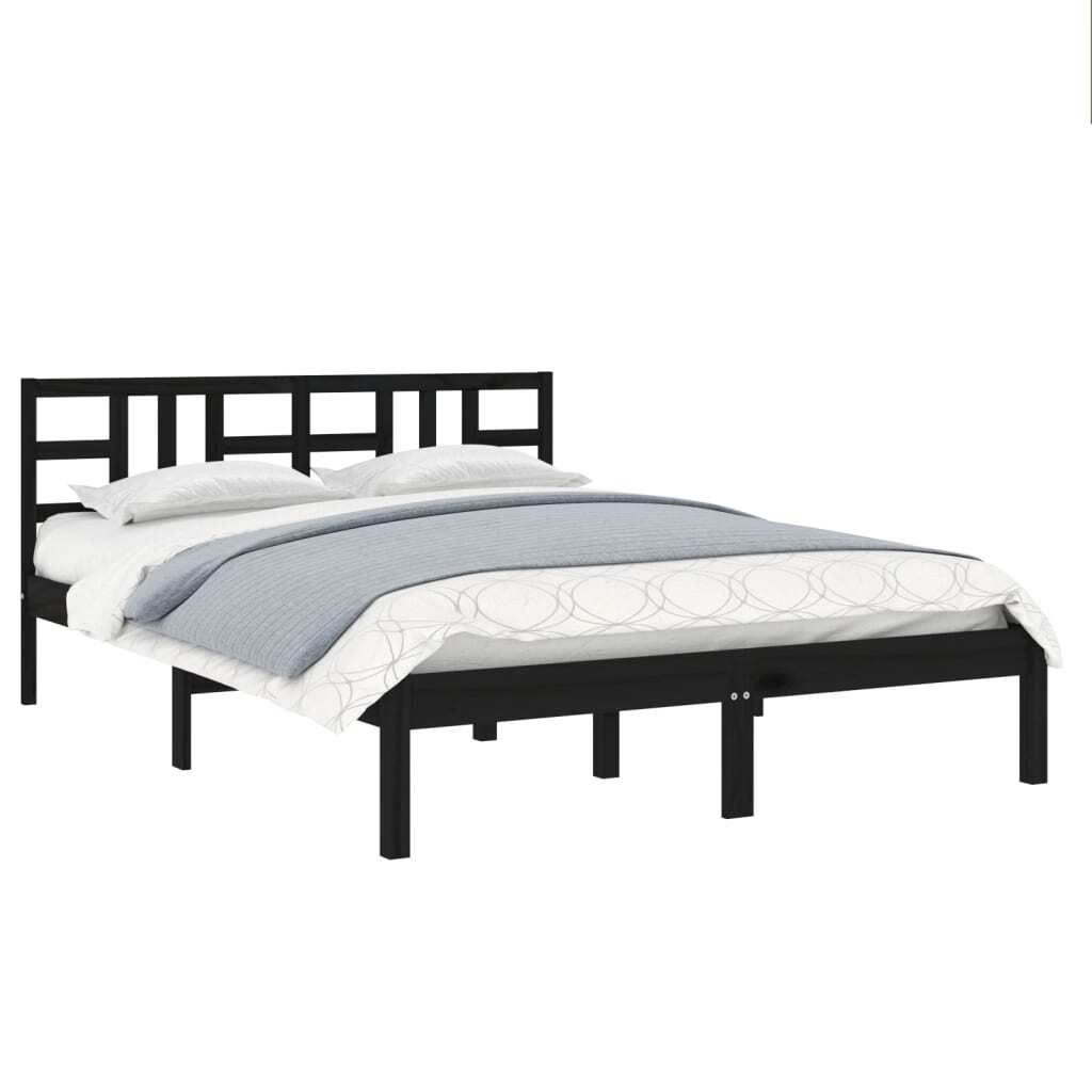 Bed Frame Black Solid Wood 140x190 cm