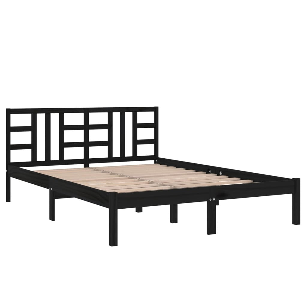 Bed Frame Black Solid Wood 140x190 cm