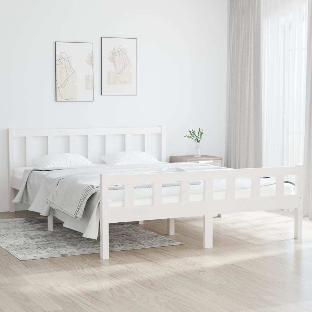 Bed Frame White Solid Wood 150x200 cm 5FT King Size