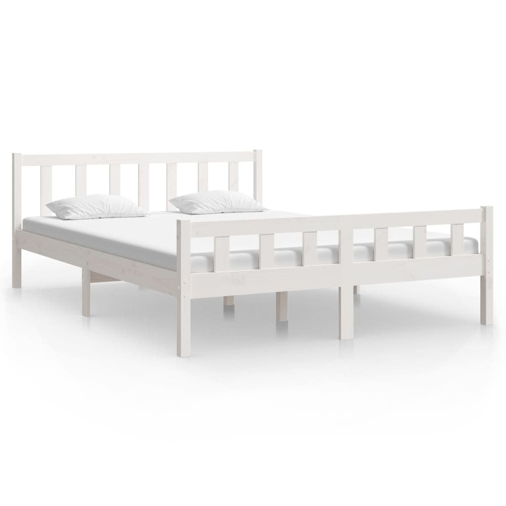 Bed Frame White Solid Wood 150x200 cm 5FT King Size