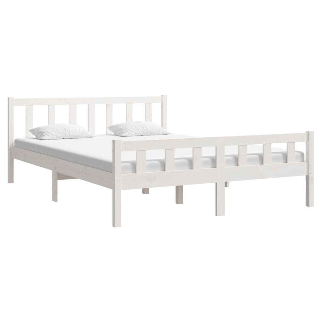 Bed Frame White Solid Wood 150x200 cm 5FT King Size