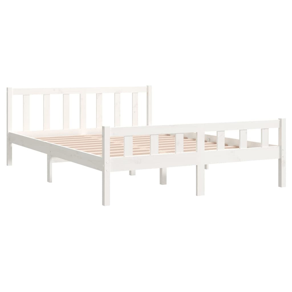 Bed Frame White Solid Wood 150x200 cm 5FT King Size