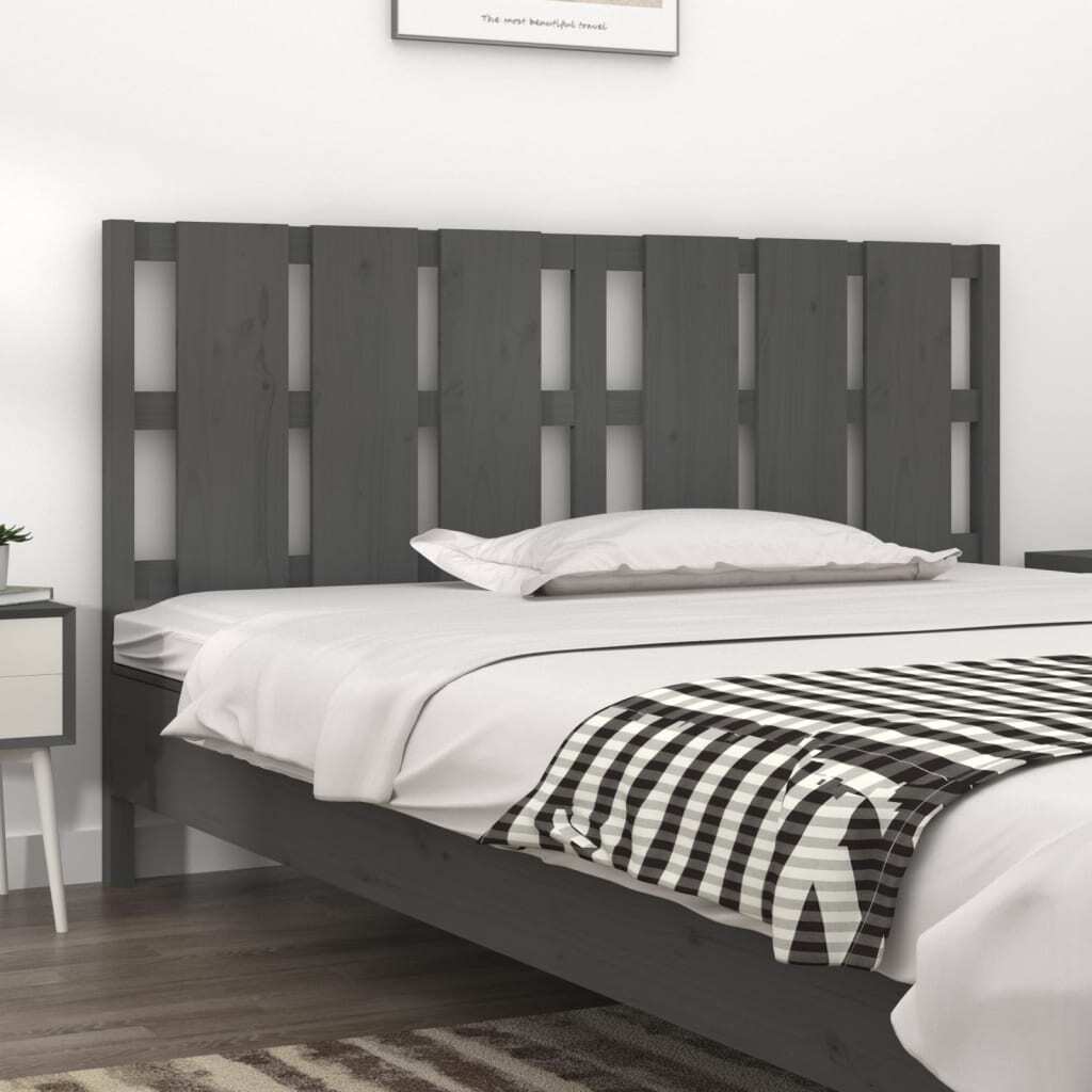 Bed Headboard Grey 185.5x4x100 cm Solid Wood Pine