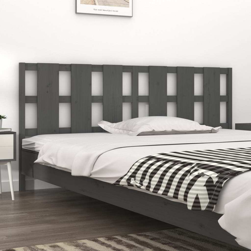 Bed Headboard Grey 205.5x4x100 cm Solid Wood Pine