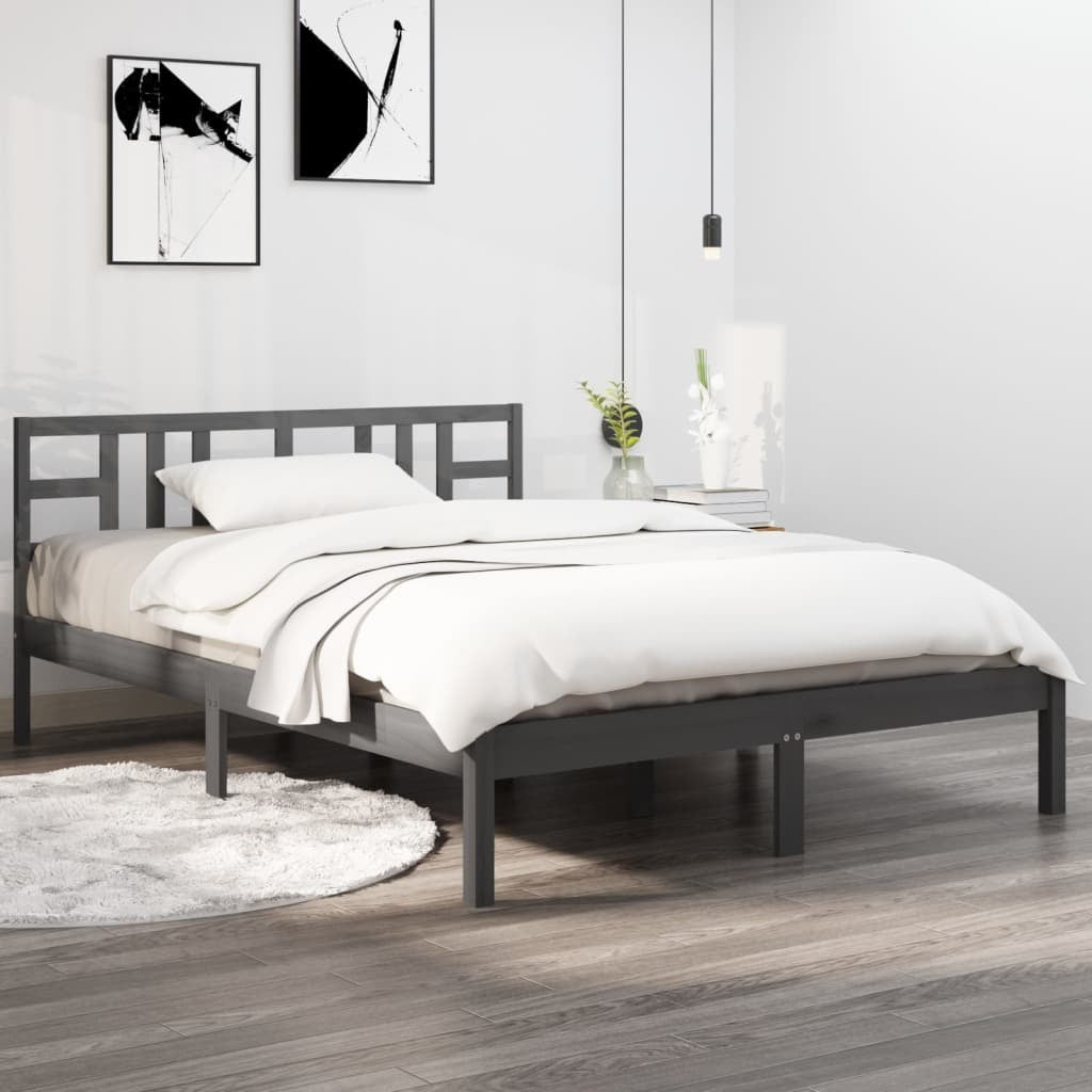 Bed Frame Grey Solid Wood 200x200 cm