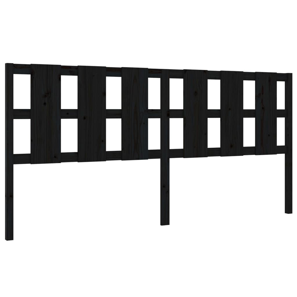 Bed Headboard Black 205.5x4x100 cm Solid Wood Pine