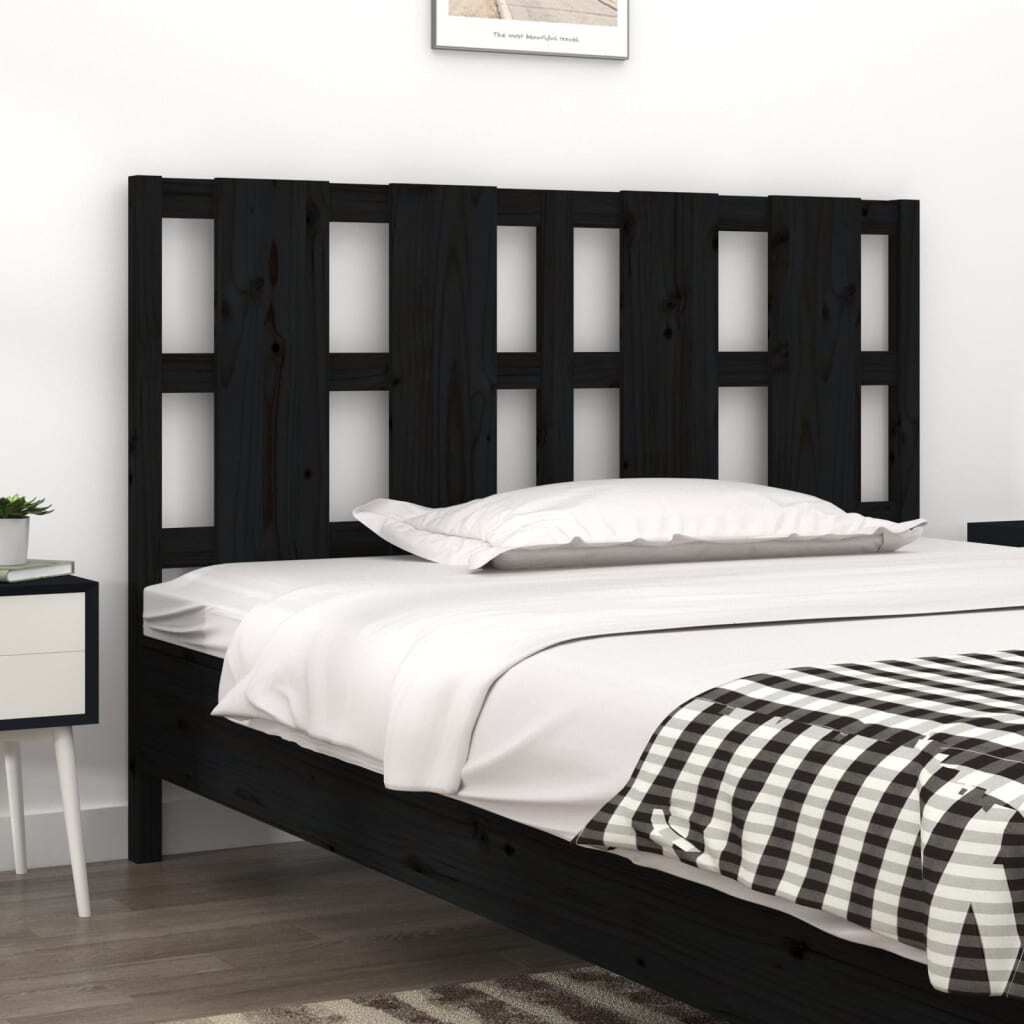 Bed Headboard Black 145.5x4x100 cm Solid Wood Pine