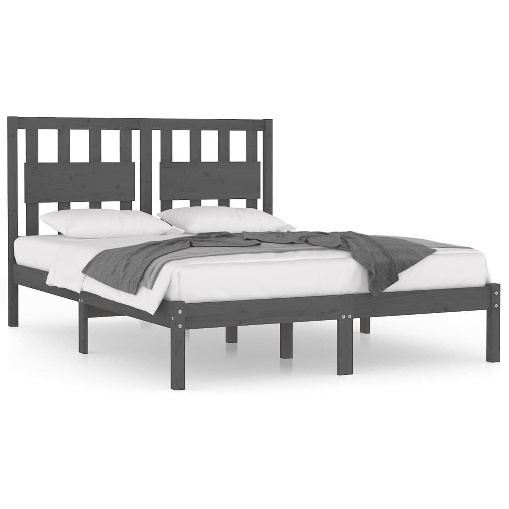 Bed Frame Grey Solid Wood Pine 200x200 cm