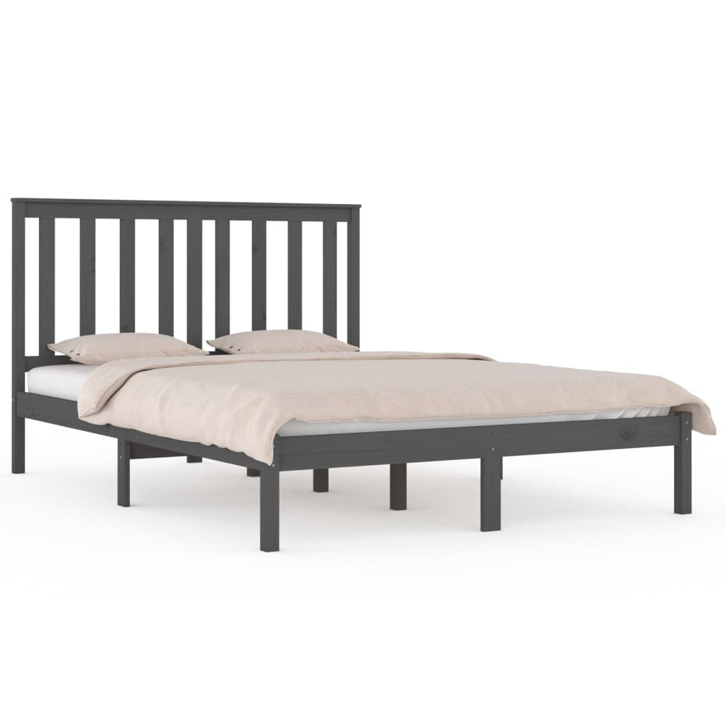 Bed Frame Grey Solid Wood Pine 200x200 cm