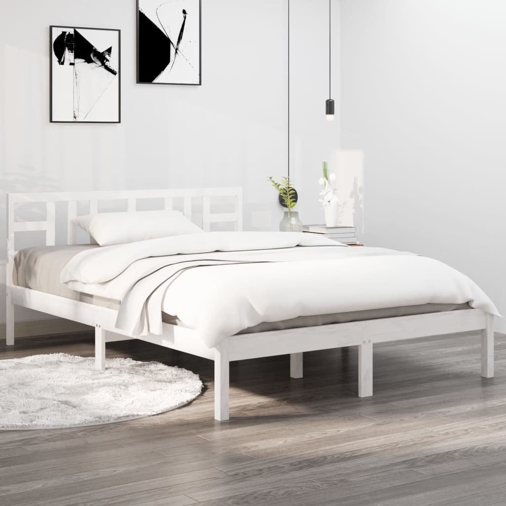 Bed Frame White Solid Wood 120x200 cm