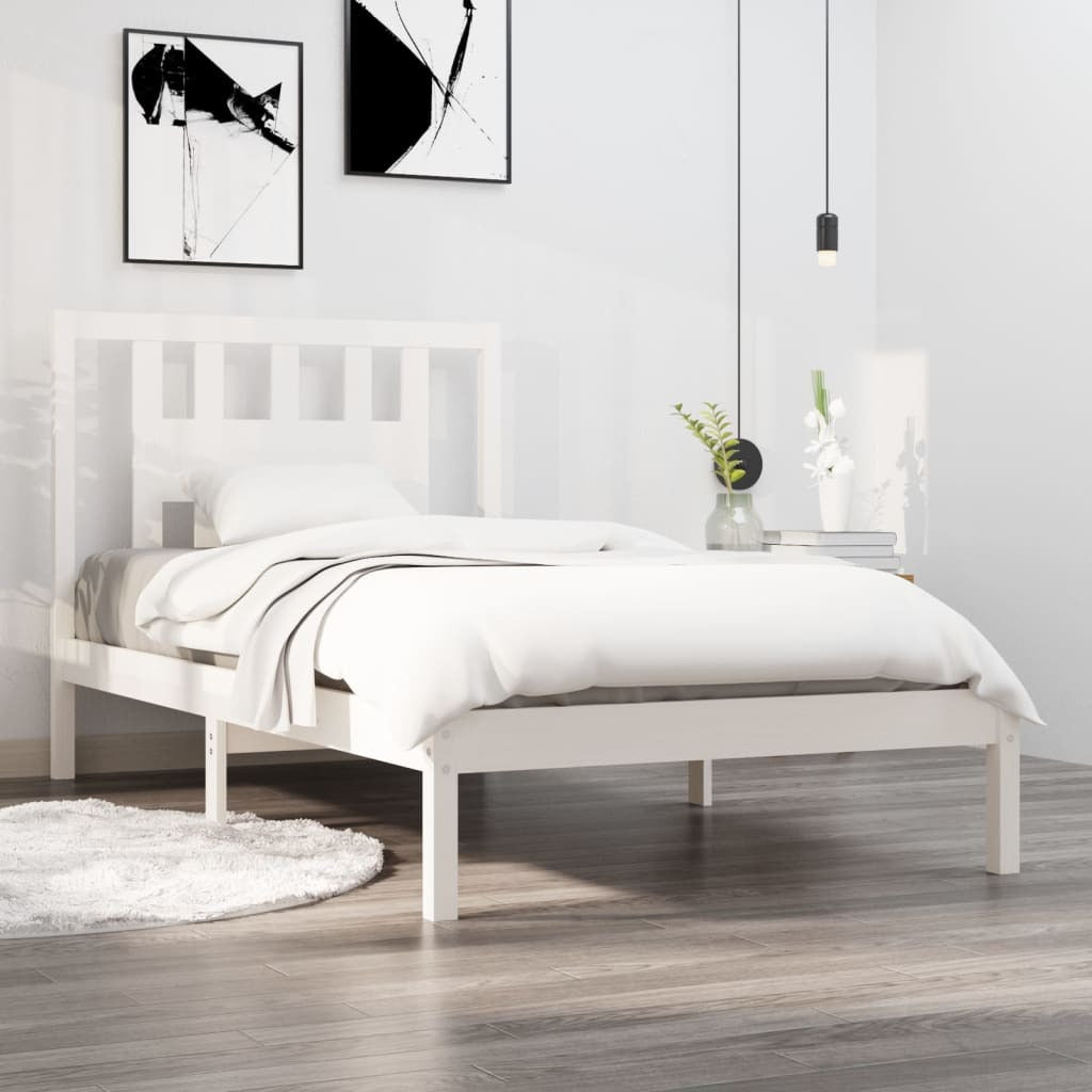 Bed Frame White Solid Wood Pine 90x200 cm