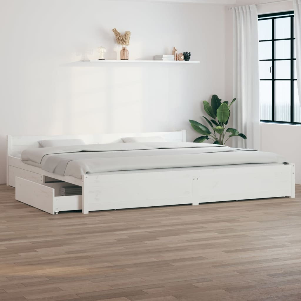 Bed Frame with Drawers White 200x200 cm