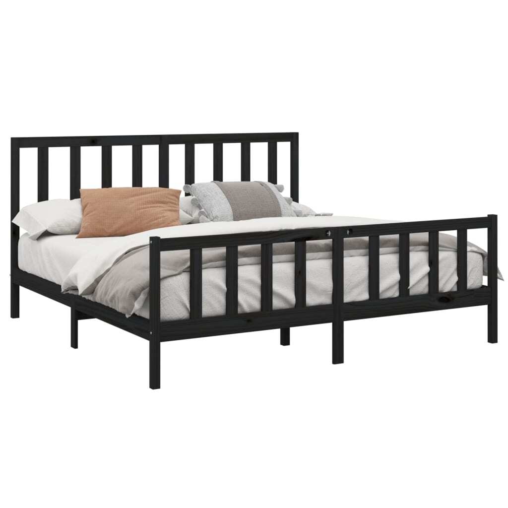 Bed Frame Black Solid Wood Pine 200x200 cm