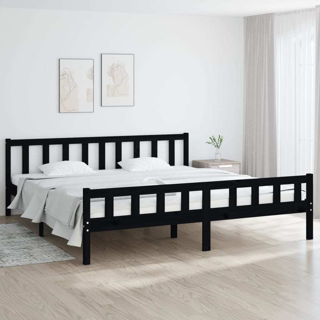 Bed Frame Black Solid Wood 200x200 cm