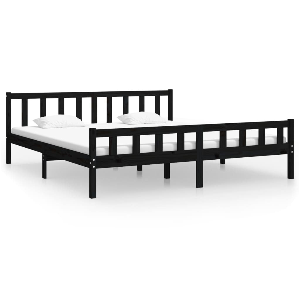 Bed Frame Black Solid Wood 200x200 cm