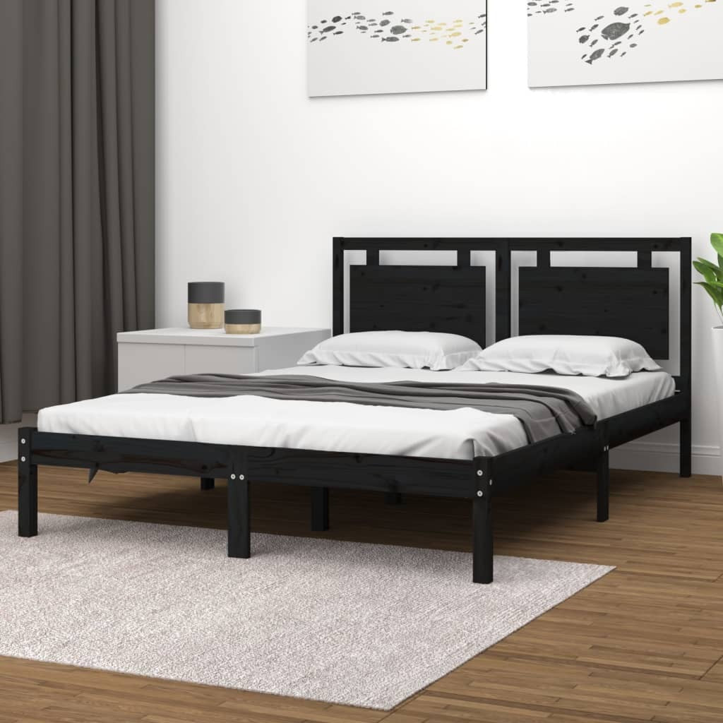 Bed Frame Black Solid Wood 200x200 cm