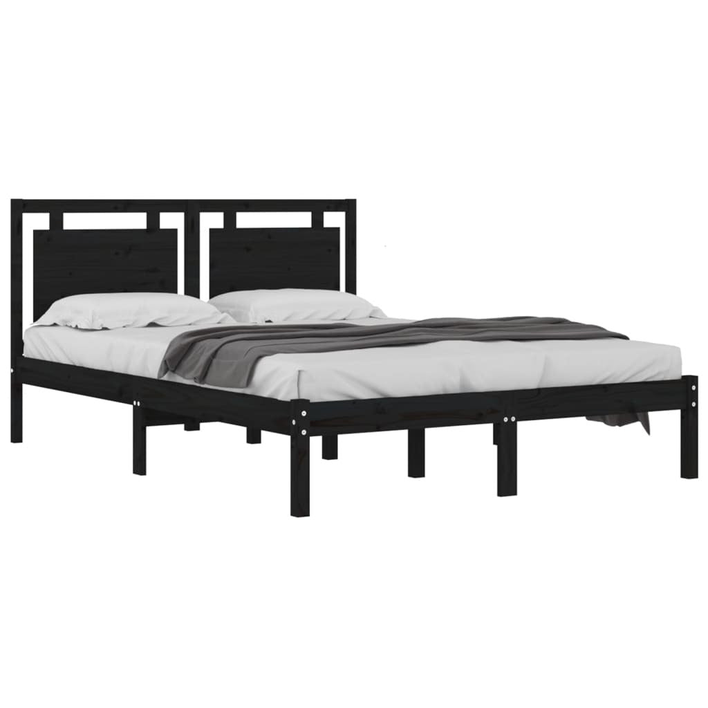 Bed Frame Black Solid Wood 200x200 cm