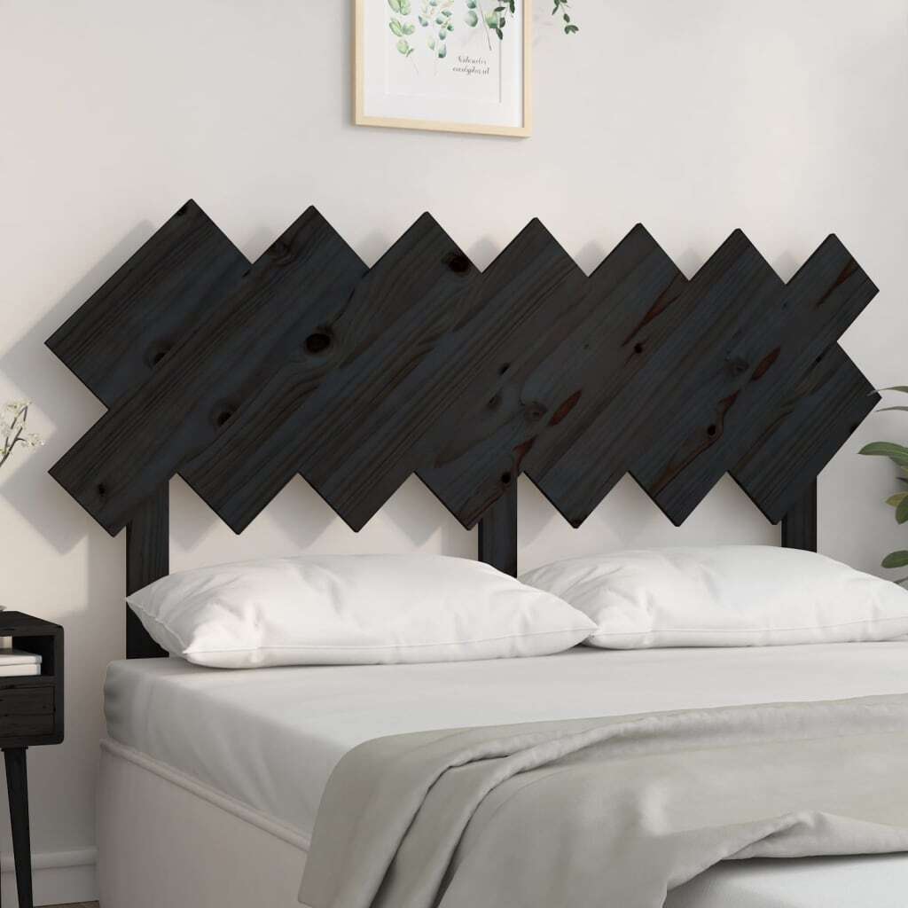 Bed Headboard Black 141x3x80.5 cm Solid Wood Pine