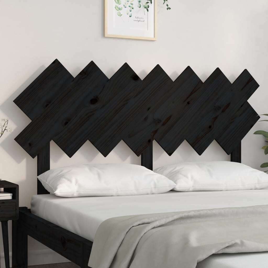 Bed Headboard Black 141x3x80.5 cm Solid Wood Pine