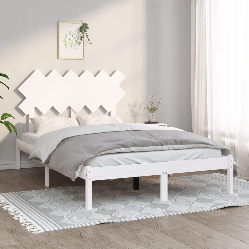 Bed Frame White 135x190 cm 4FT6 Double Solid Wood