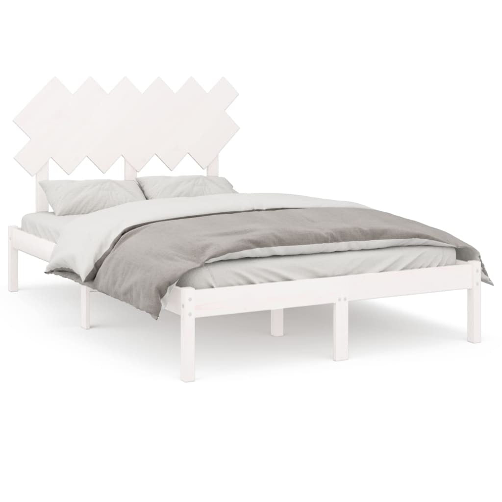Bed Frame White 135x190 cm 4FT6 Double Solid Wood