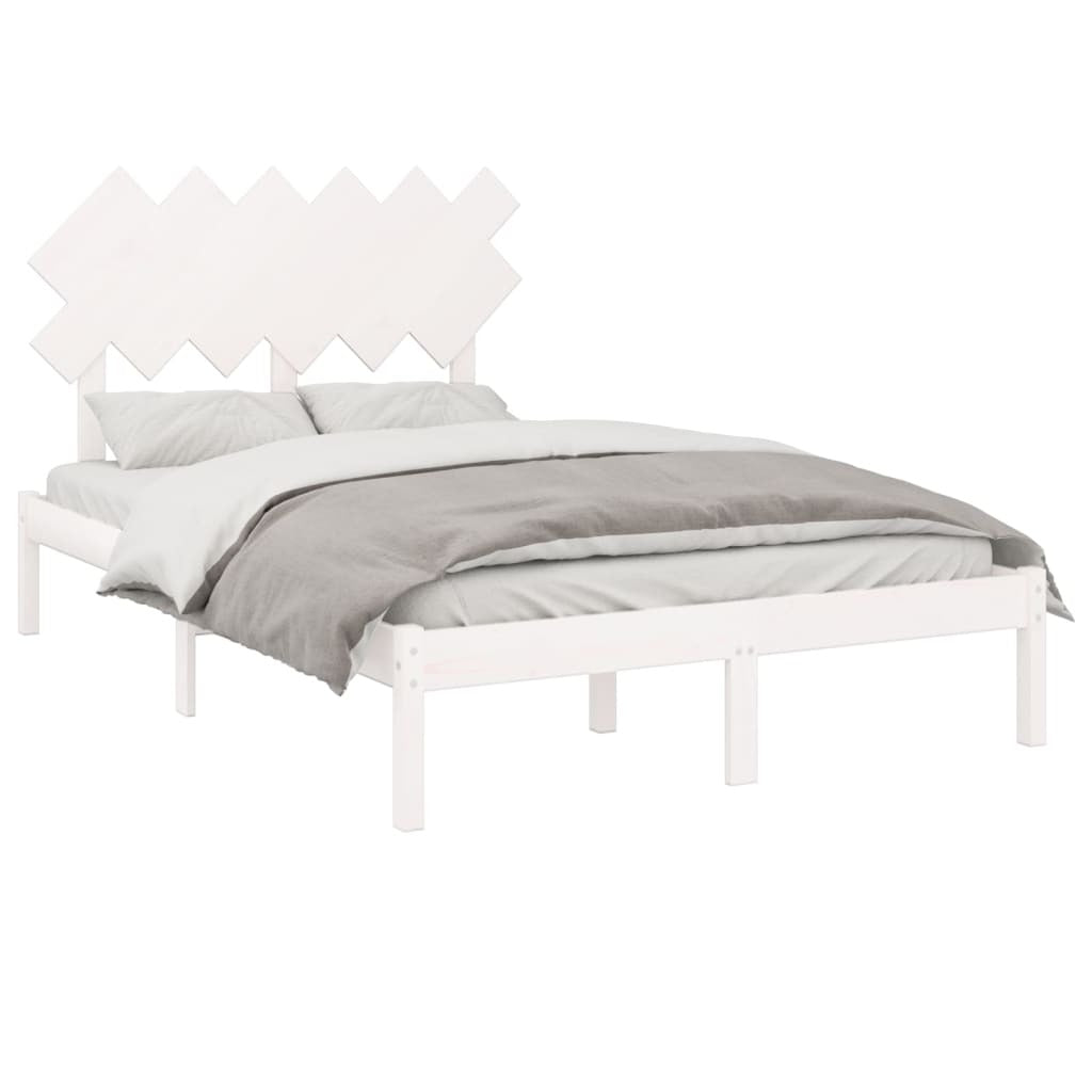 Bed Frame White 135x190 cm 4FT6 Double Solid Wood