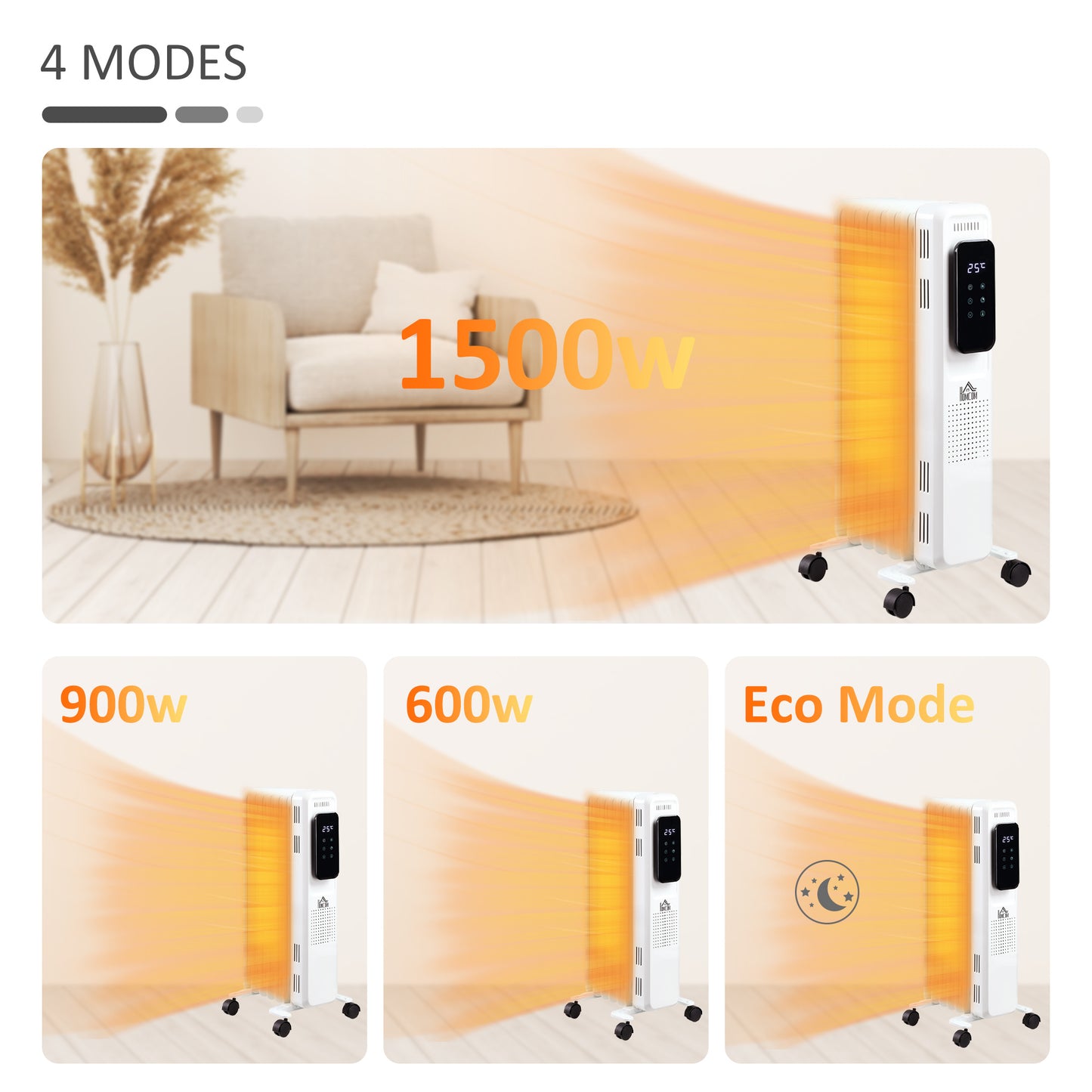 1630W Oil Filled Radiator Portable Electric Heater with LED Display