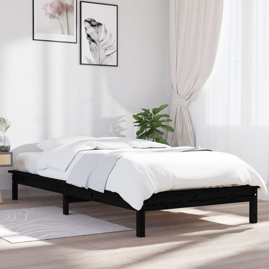 Bed Frame Black 100x200 cm Solid Wood Pine
